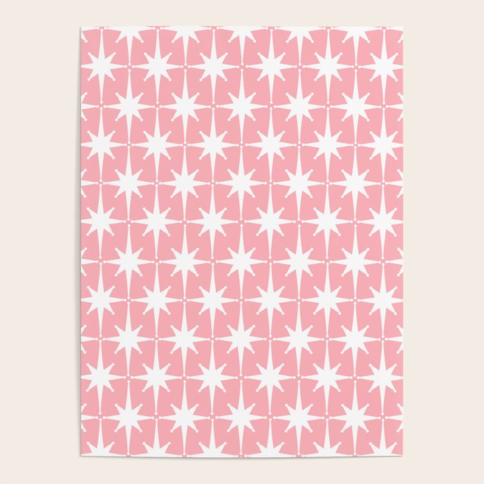 Midcentury Modern Atomic Age Starburst Pattern in White and Pink Poster Gallery Image 1