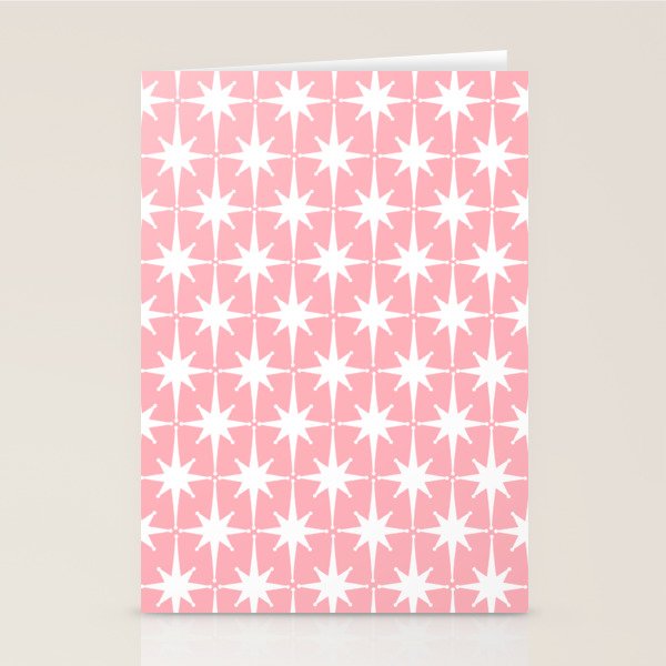 Midcentury Modern Atomic Age Starburst Pattern in White and Pink Stationery Card Gallery Image 1