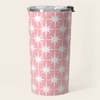 Midcentury Modern Atomic Age Starburst Pattern in White and Pink Travel Mug Gallery Image 2