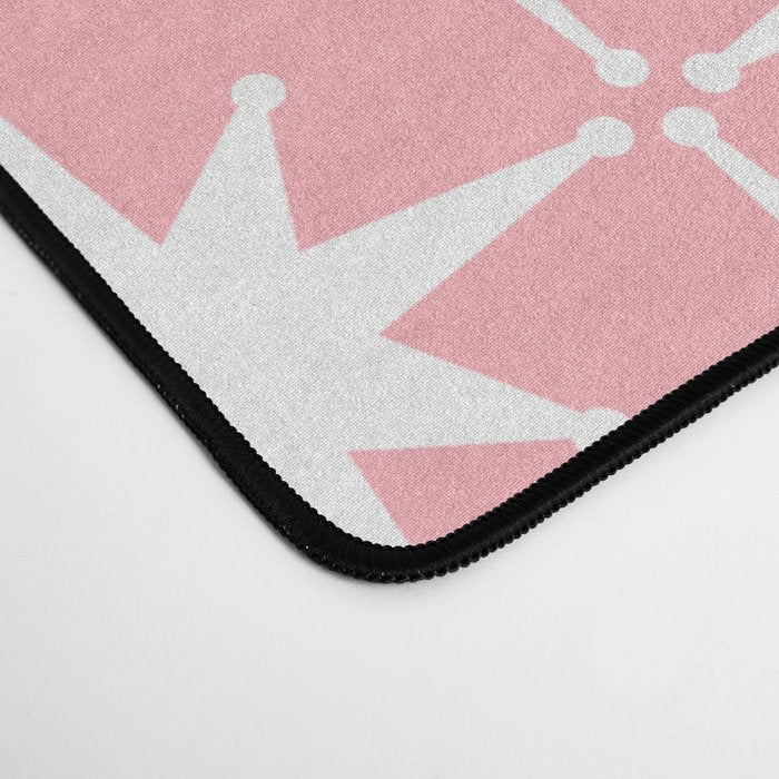 Midcentury Modern Atomic Age Starburst Pattern in White and Pink Desk Mat Gallery Image 4