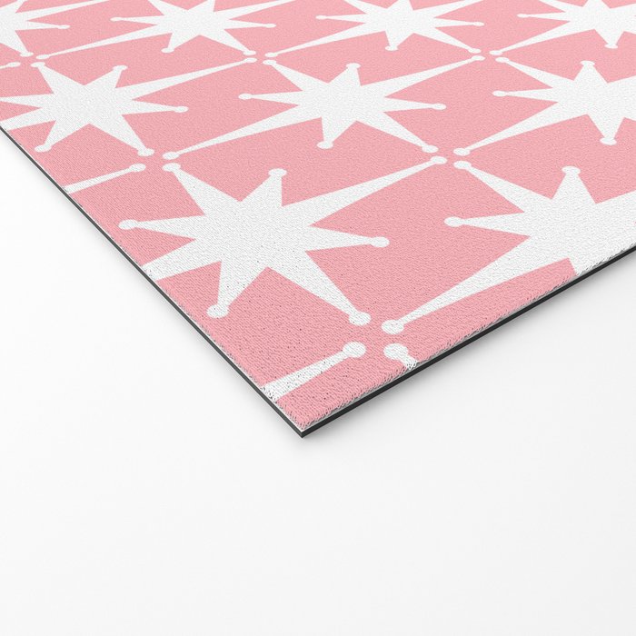 Midcentury Modern Atomic Age Starburst Pattern in White and Pink Welcome Mat Gallery Image 2