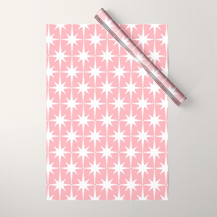 Midcentury Modern Atomic Age Starburst Pattern in White and Pink Wrapping Paper Gallery Image 1