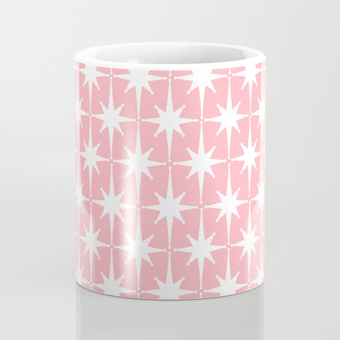Midcentury Modern Atomic Age Starburst Pattern in White and Pink Coffee Mug Gallery Image 4