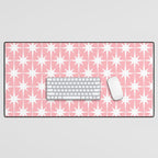 Midcentury Modern Atomic Age Starburst Pattern in White and Pink Desk Mat Gallery Image 1