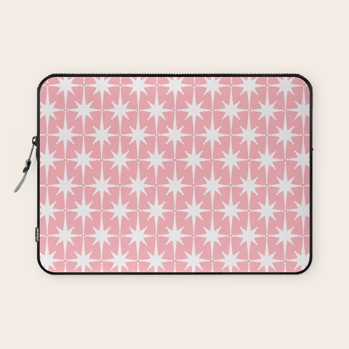 Midcentury Modern Atomic Age Starburst Pattern in White and Pink Laptop Sleeve Gallery Image 1