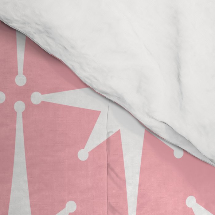 Midcentury Modern Atomic Age Starburst Pattern in White and Pink Comforter Gallery Image 4