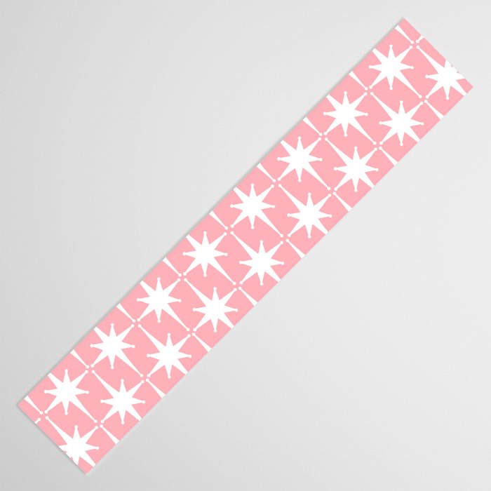 Midcentury Modern Atomic Age Starburst Pattern in White and Pink Table Runner Gallery Image 3