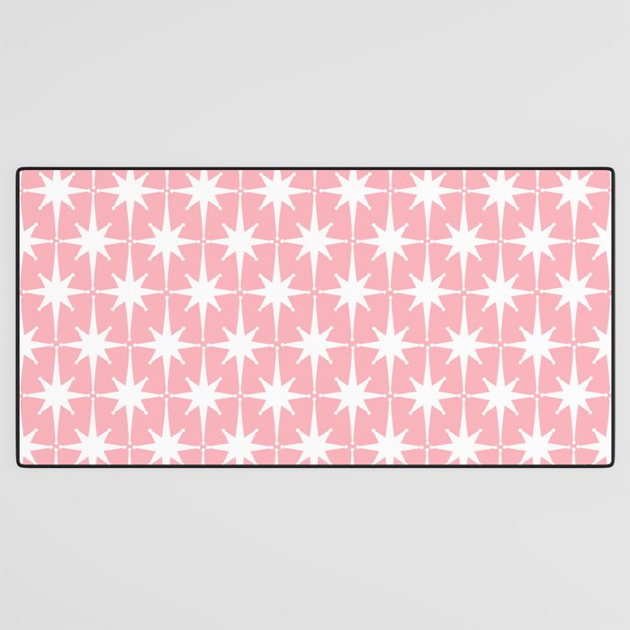 Midcentury Modern Atomic Age Starburst Pattern in White and Pink Desk Mat Gallery Image 3
