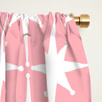 Midcentury Modern Atomic Age Starburst Pattern in White and Pink Window Curtain Gallery Image 2