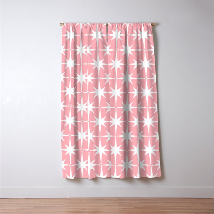 Midcentury Modern Atomic Age Starburst Pattern in White and Pink Window Curtain Gallery Image 3