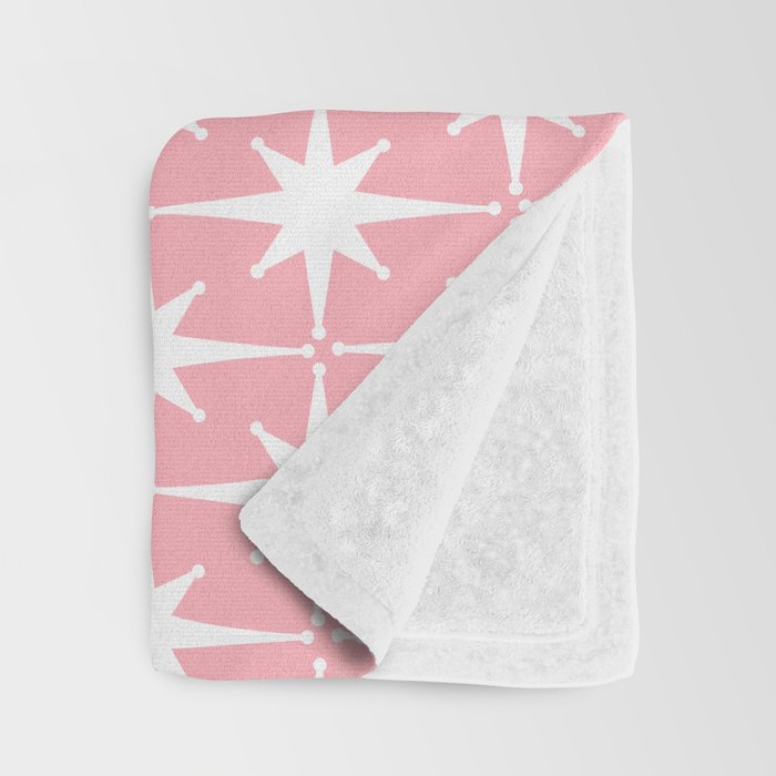 Midcentury Modern Atomic Age Starburst Pattern in White and Pink Throw Blanket Gallery Image 3