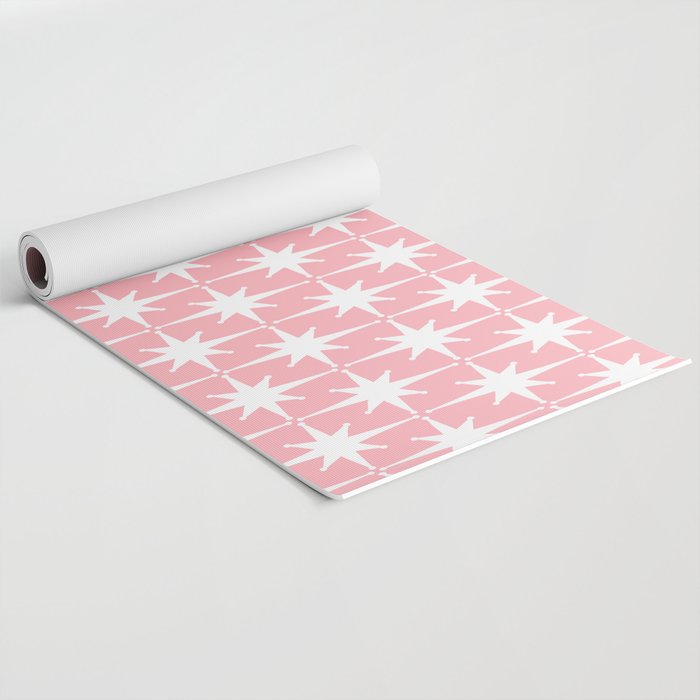 Midcentury Modern Atomic Age Starburst Pattern in White and Pink Yoga Mat Gallery Image 2
