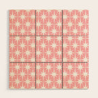 Midcentury Modern Atomic Age Starburst Pattern in White and Pink Wood Wall Art Gallery Image 1