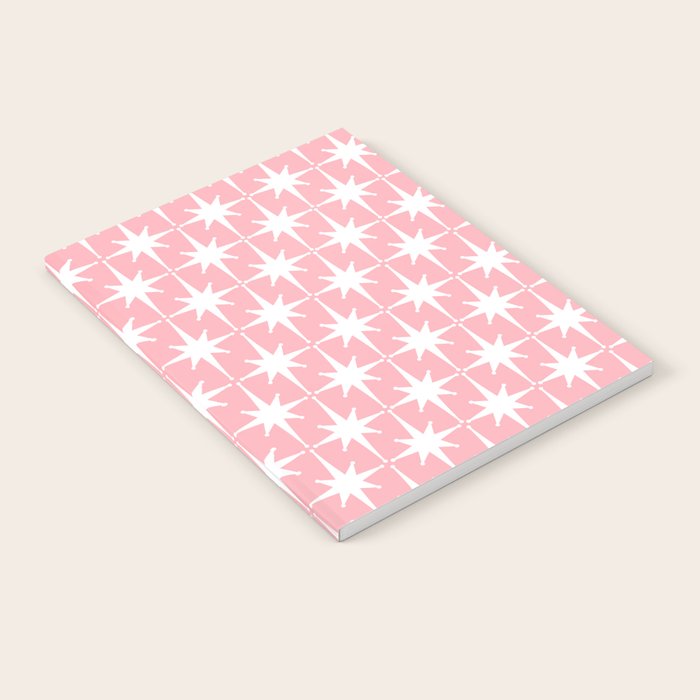Midcentury Modern Atomic Age Starburst Pattern in White and Pink Notebook Gallery Image 2