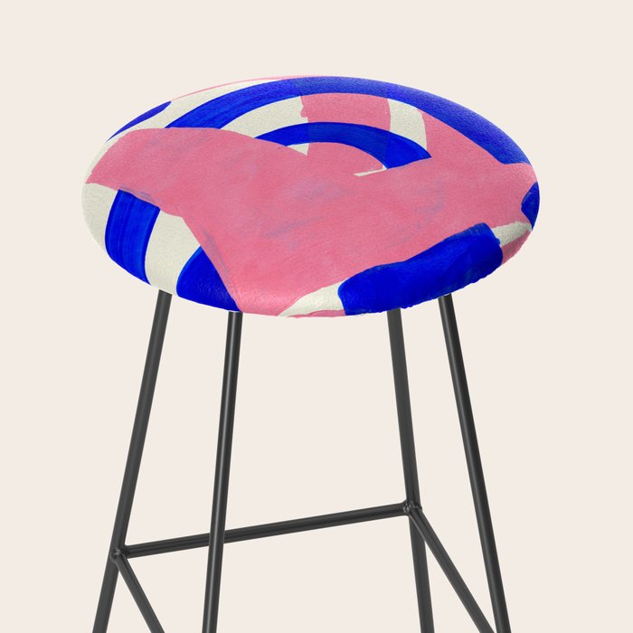 Blue Pink Fun Colorful Mid Century Modern Abstract Painting Shapes Pattern Stool Gallery Image 2