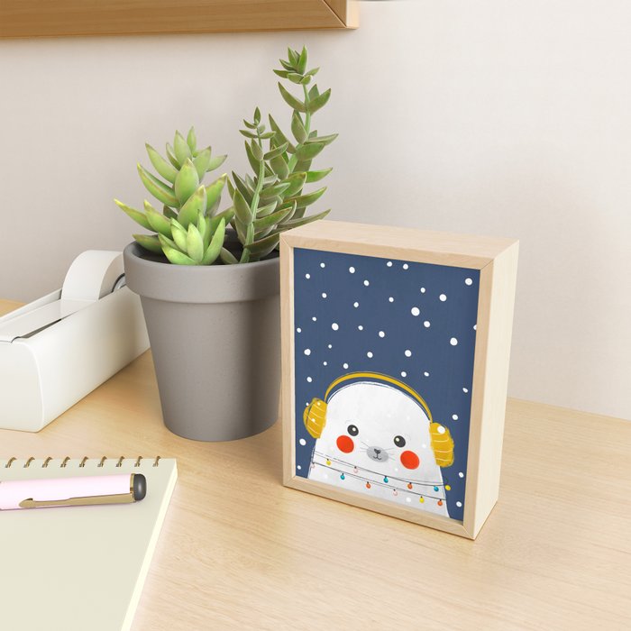 Christmas Baby Seal with fairy lights Mini Art Print Gallery Image 2