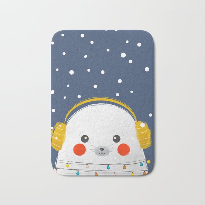 Christmas Baby Seal with fairy lights Bath Mat Gallery Image 1