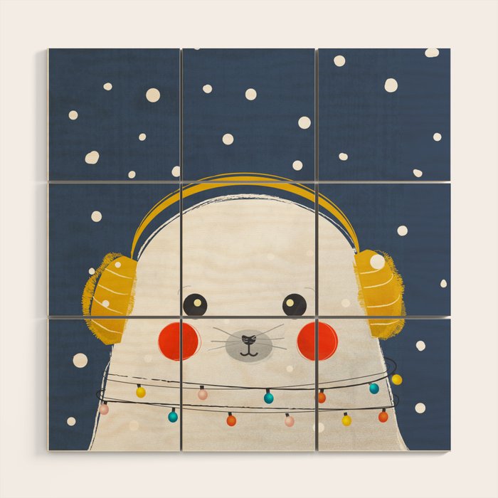 Christmas Baby Seal with fairy lights Wood Wall Art Gallery Image 1
