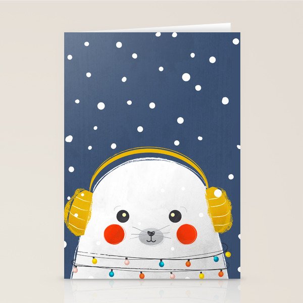 Christmas Baby Seal with fairy lights Stationery Card Gallery Image 2