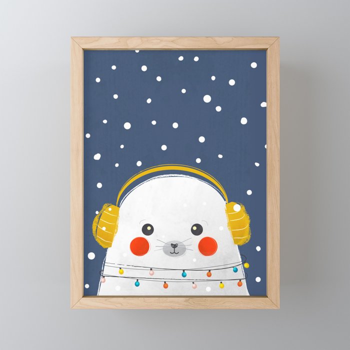 Christmas Baby Seal with fairy lights Mini Art Print Gallery Image 1