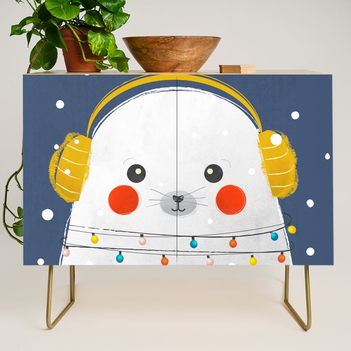Christmas Baby Seal with fairy lights Credenza Gallery Image 1