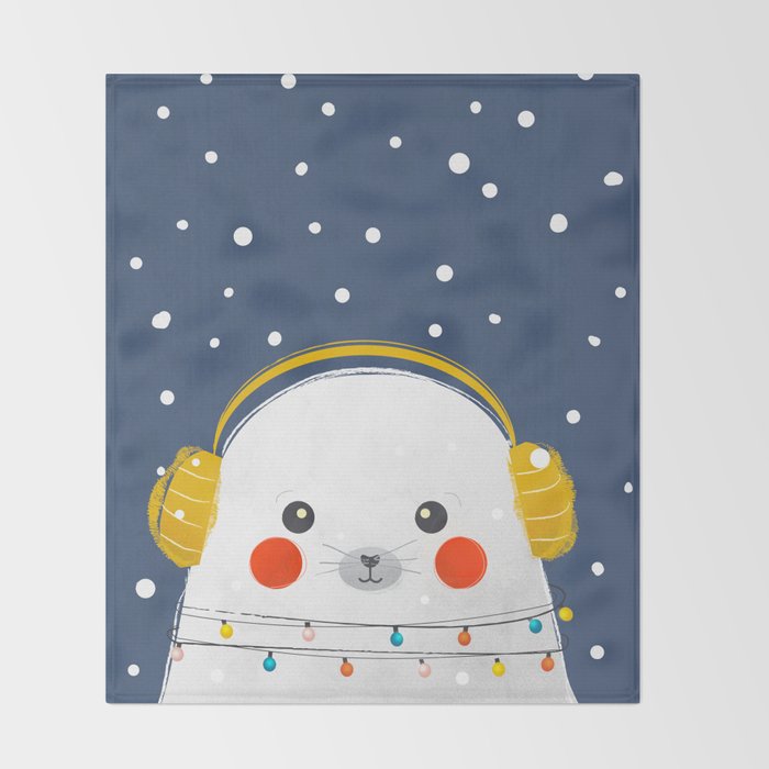 Christmas Baby Seal with fairy lights Throw Blanket Gallery Image 2