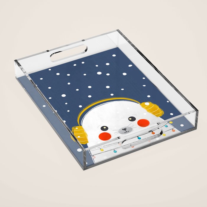 Christmas Baby Seal with fairy lights Acrylic Tray Gallery Image 1