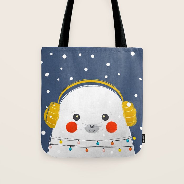 Christmas Baby Seal with fairy lights Tote Bag Gallery Image 1