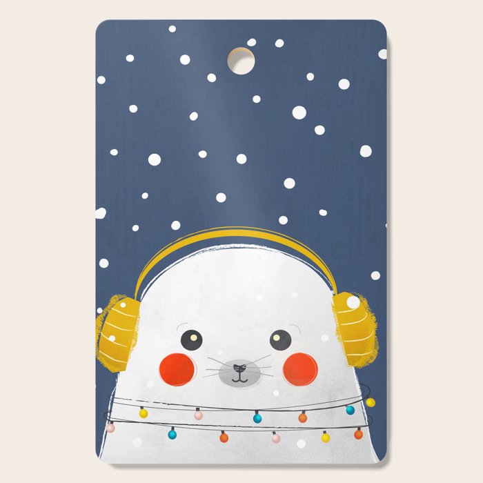 Christmas Baby Seal with fairy lights Cutting Board Gallery Image 1