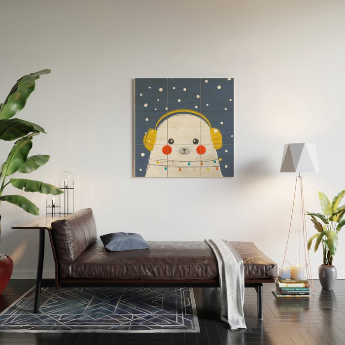 Christmas Baby Seal with fairy lights Wood Wall Art Gallery Image 2