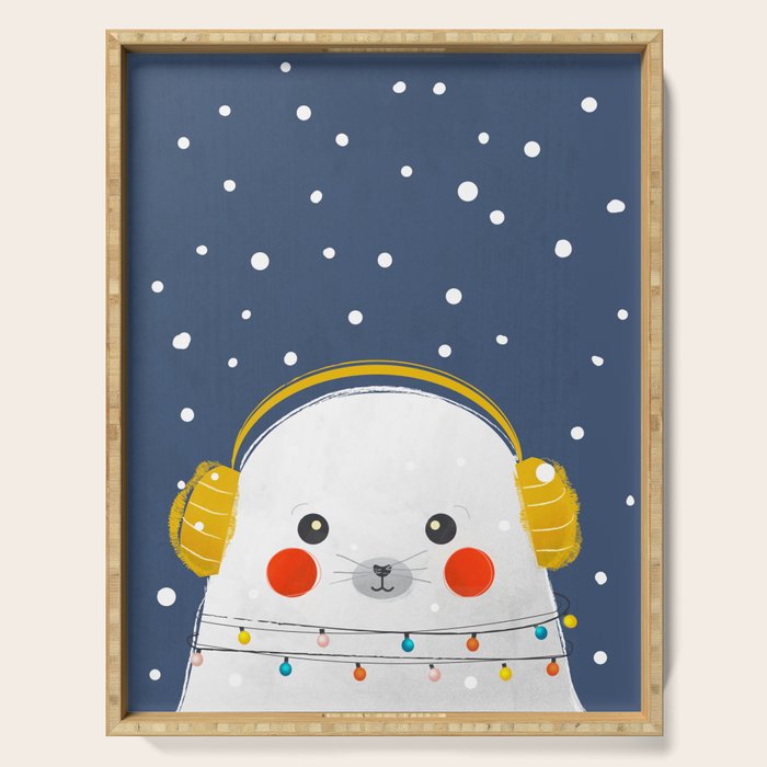 Christmas Baby Seal with fairy lights Serving Tray Gallery Image 1