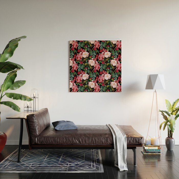 Red Floral Garden Wood Wall Art Gallery Image 2