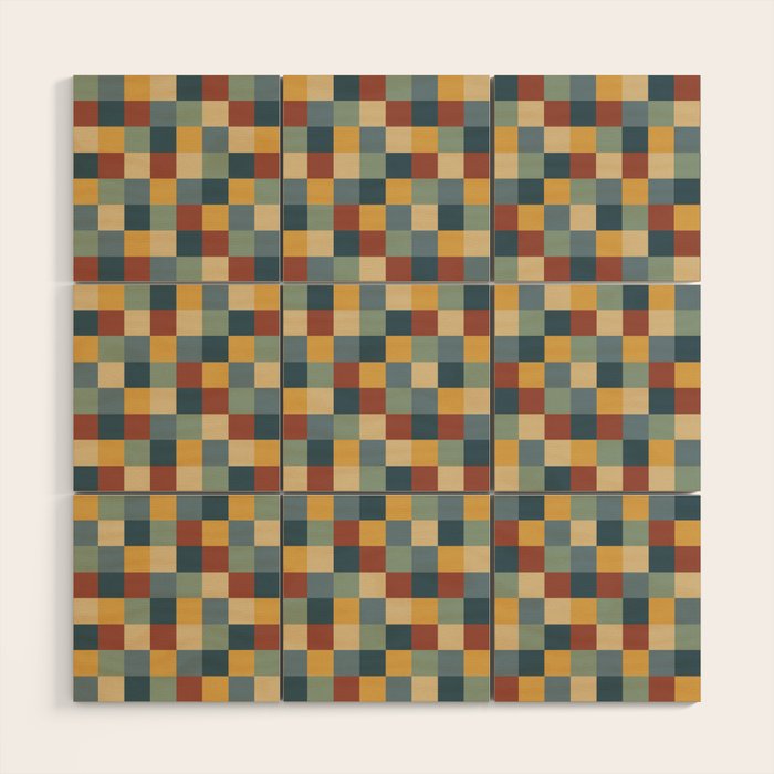 Bold Colorful Checks Pattern - Small IX Wood Wall Art Gallery Image 1