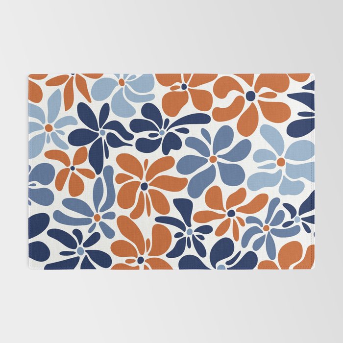 Abstract Flowers, Orange, Blue and White Rug Gallery Image 2