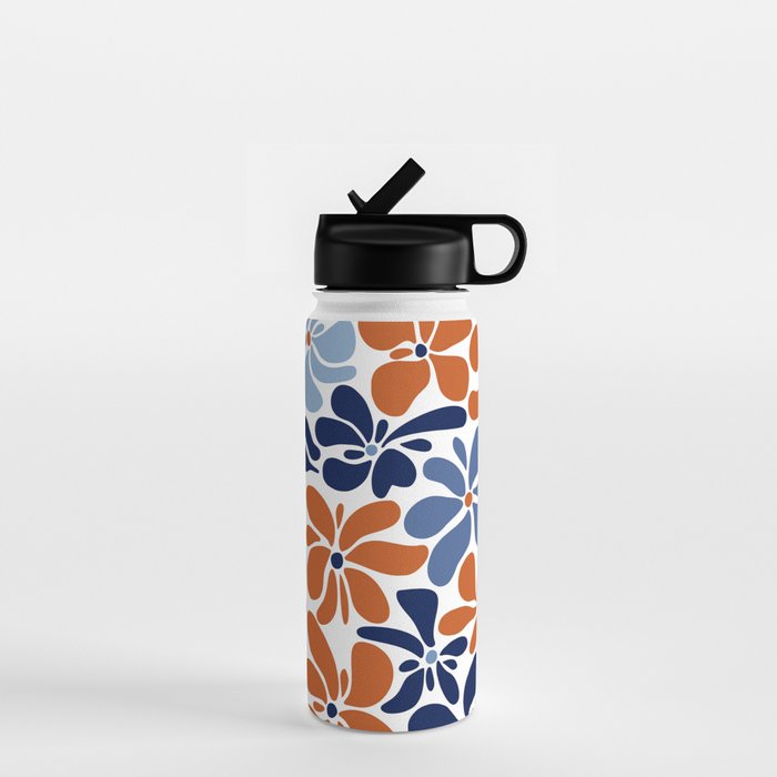 Abstract Flowers, Orange, Blue and White Water Bottle Gallery Image 1