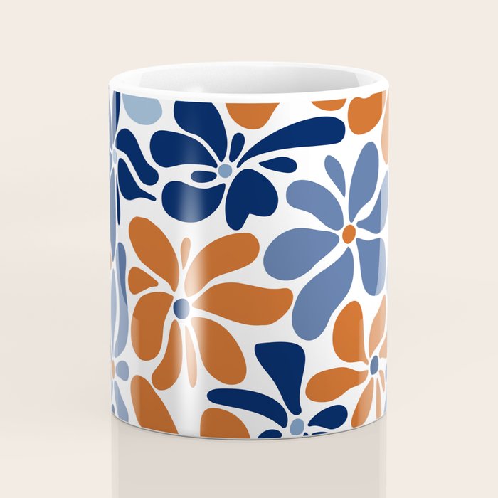 Abstract Flowers, Orange, Blue and White Coffee Mug Gallery Image 4