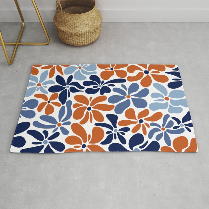 Abstract Flowers, Orange, Blue and White Rug Gallery Image 1