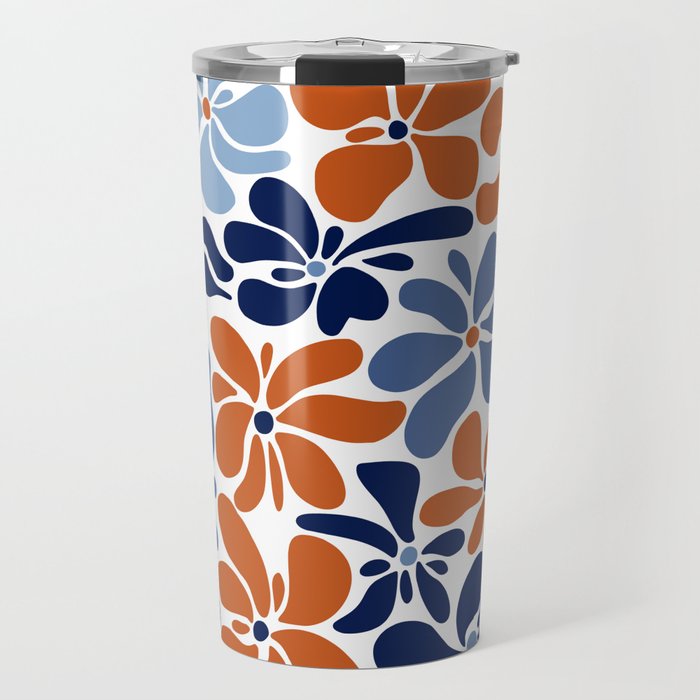 Abstract Flowers, Orange, Blue and White Travel Mug Gallery Image 1