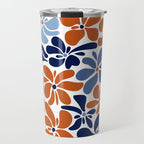 Abstract Flowers, Orange, Blue and White Travel Mug Gallery Image 1