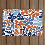 Abstract Flowers, Orange, Blue and White Outdoor Rug Gallery Image 1