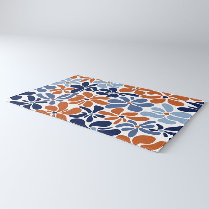 Abstract Flowers, Orange, Blue and White Rug Gallery Image 3