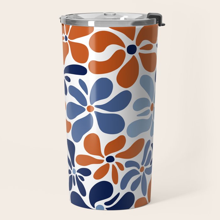 Abstract Flowers, Orange, Blue and White Travel Mug Gallery Image 2