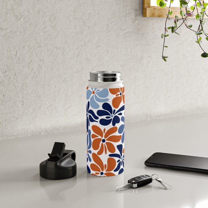 Abstract Flowers, Orange, Blue and White Water Bottle Gallery Image 4