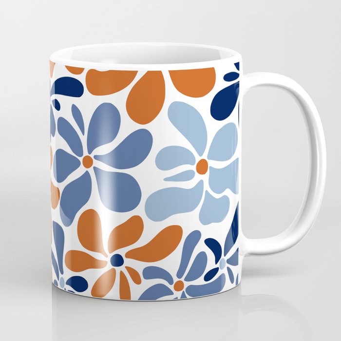 Abstract Flowers, Orange, Blue and White Coffee Mug Gallery Image 1