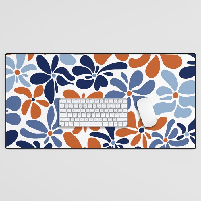 Abstract Flowers, Orange, Blue and White Desk Mat Gallery Image 1