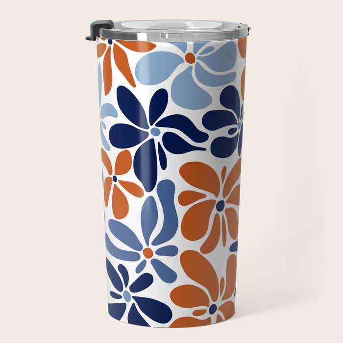 Abstract Flowers, Orange, Blue and White Travel Mug Gallery Image 3