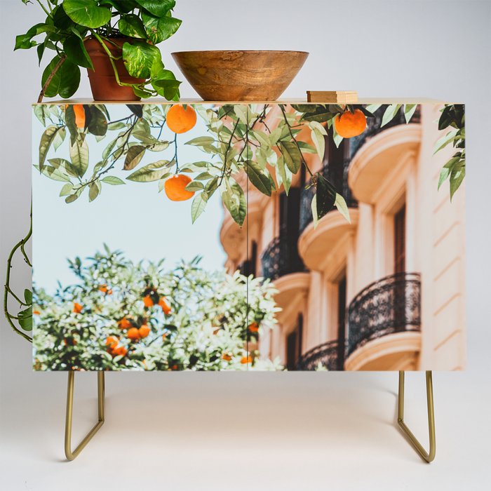 Orange Tree Fruits Print, Barcelona Spain Print, Orange Fruits Wall Art Print, Urban Photography, Tropical Summer Print Credenza Gallery Image 1