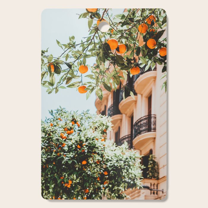 Orange Tree Fruits Print, Barcelona Spain Print, Orange Fruits Wall Art Print, Urban Photography, Tropical Summer Print Cutting Board Gallery Image 1