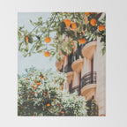 Orange Tree Fruits Print, Barcelona Spain Print, Orange Fruits Wall Art Print, Urban Photography, Tropical Summer Print Throw Blanket Gallery Image 2