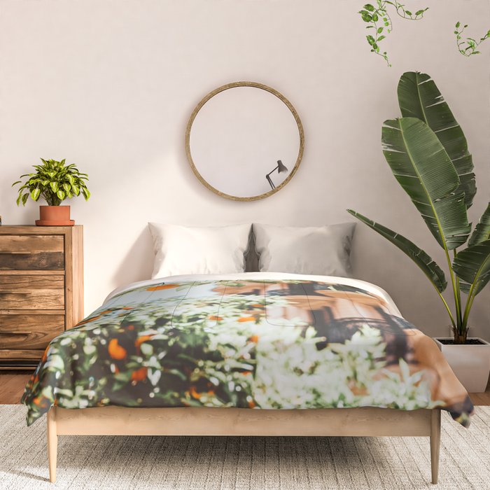Orange Tree Fruits Print, Barcelona Spain Print, Orange Fruits Wall Art Print, Urban Photography, Tropical Summer Print Comforter Gallery Image 3
